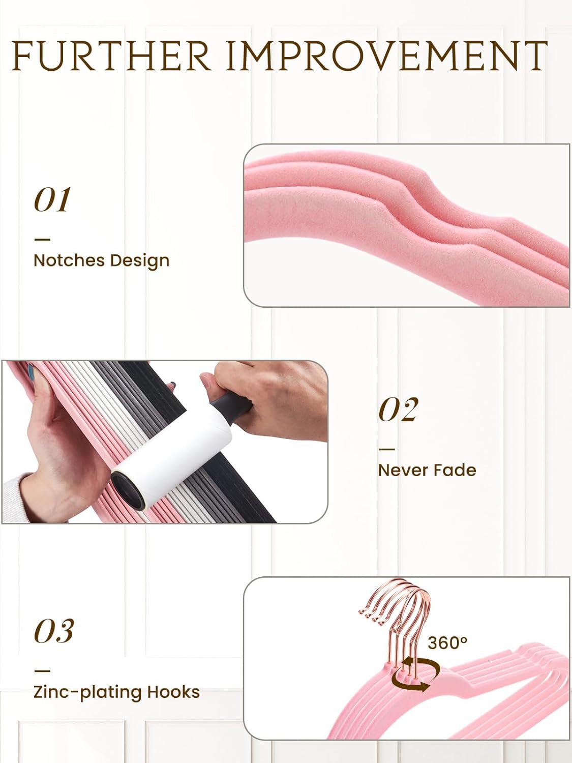 Perchas de terciopelo rosa Paquete de 50 perchas de fieltro antideslizantes de