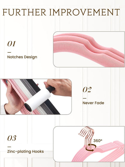 Perchas de terciopelo rosa Paquete de 50 perchas de fieltro antideslizantes de