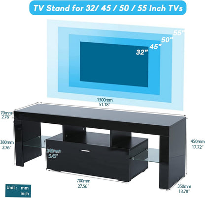 Moderno soporte de TV negro con 16 luces LED, centro de entretenimiento de alto...