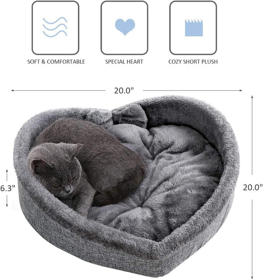 Cama para mascotas con forma de corazón para gatos o perros pequeños, felpa...