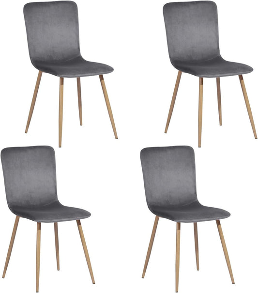 FurnitureR ScandinavianComfy - Juego de 4 sillas de comedor de terciopelo de...