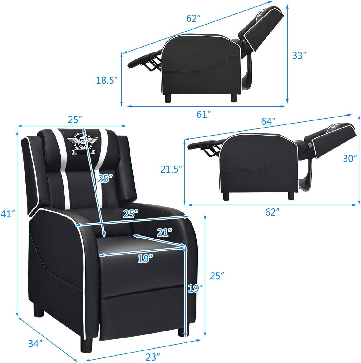 Giantex Silla reclinable para juegos, sillas ajustables de masaje para adultos,...