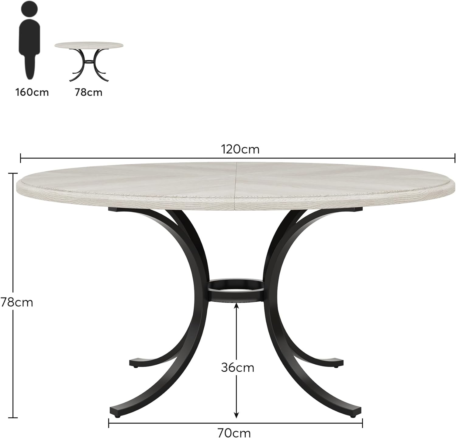 Mesa de comedor redonda moderna de 47 pulgadas para 4-6 personas, gris claro y