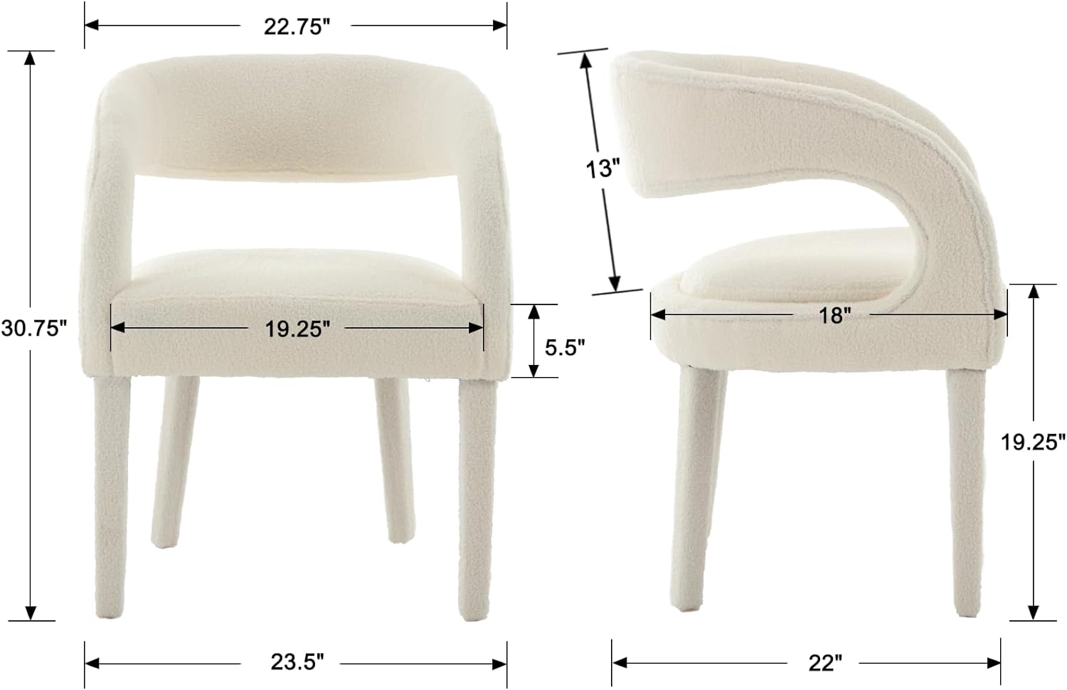 Juego de 2 sillas de comedor tapizadas blancas, modernas sillas de cocina y