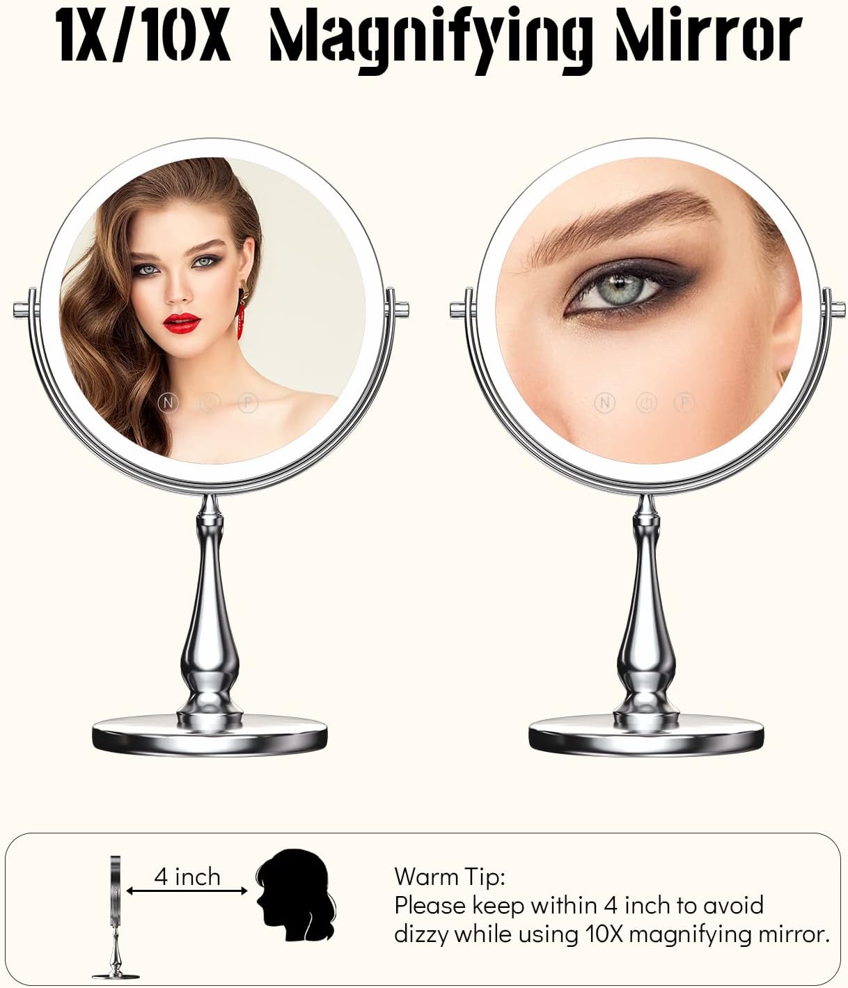 Espejo de maquillaje grande iluminado de 9 pulgadas, espejo de tocador con...
