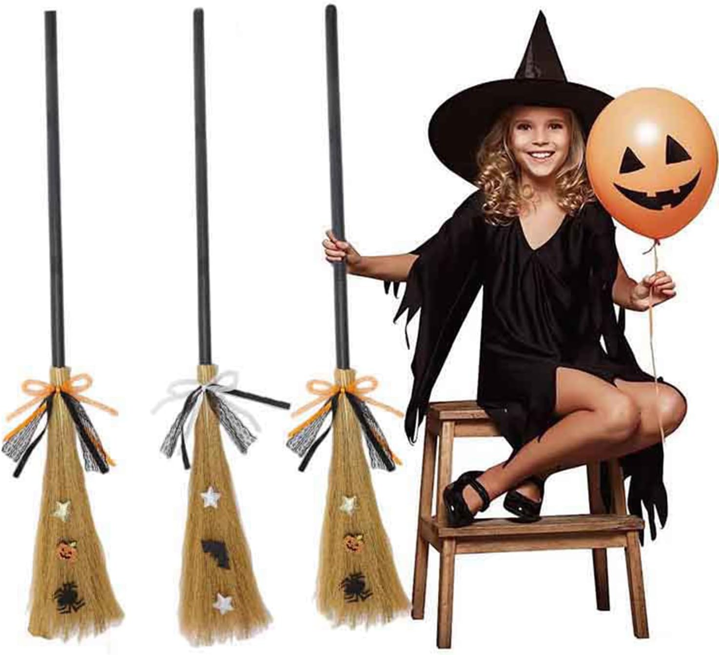Escoba de bruja de Halloween para niños y adultos, mujeres, escoba de bruja de