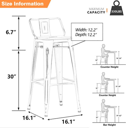 Yongchuang Taburetes de bar de metal de 30 pulgadas con respaldo, juego de 4...