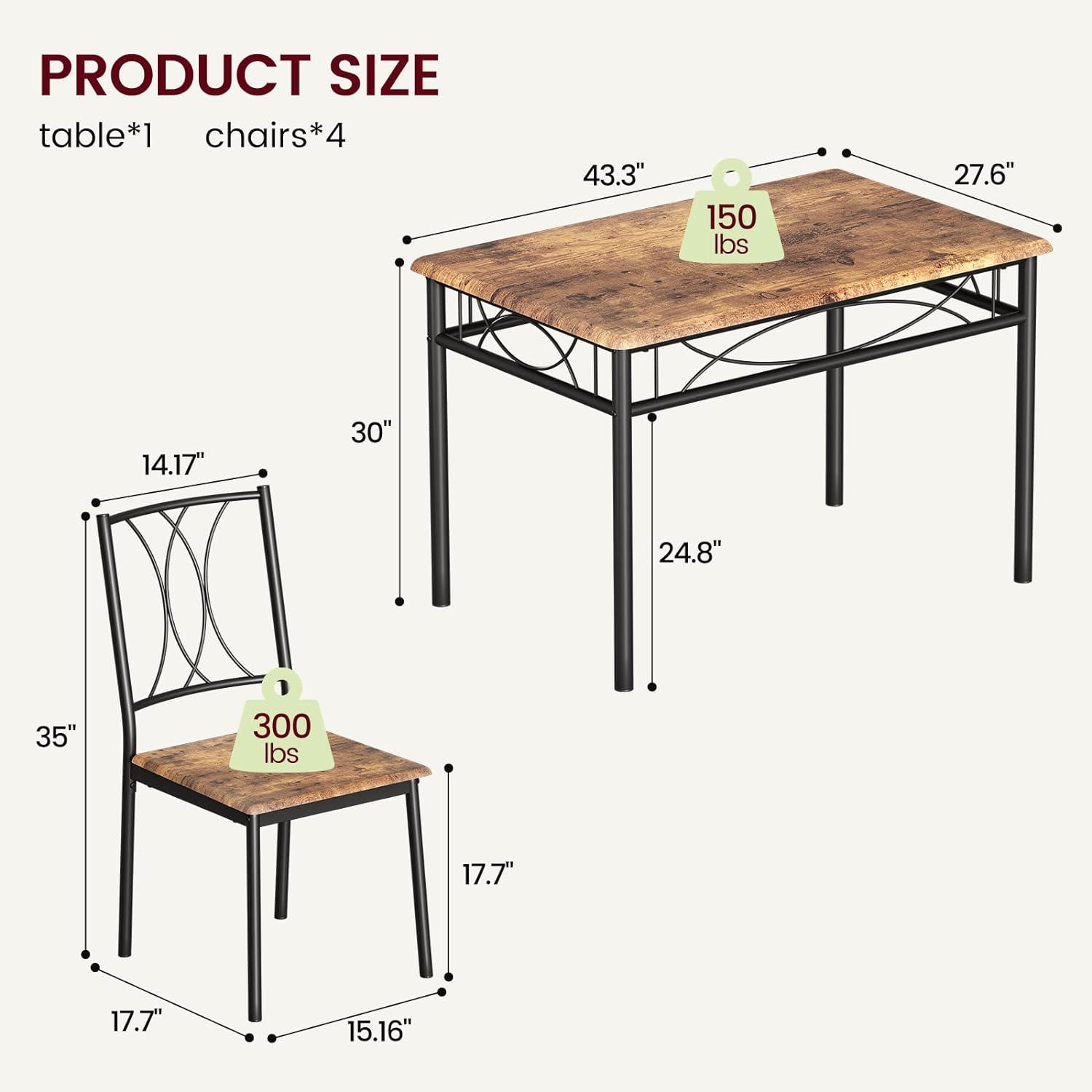 Juego de mesa de comedor para 4, mesa de cocina y sillas para 4, juego de mesa