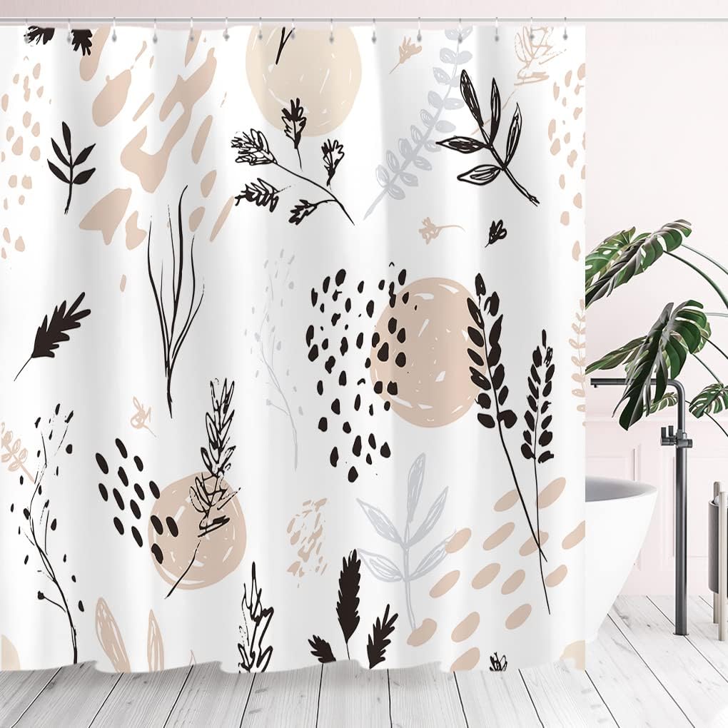 Tititex Juego de cortinas de ducha abstractas con diseño floral marrón botánico...