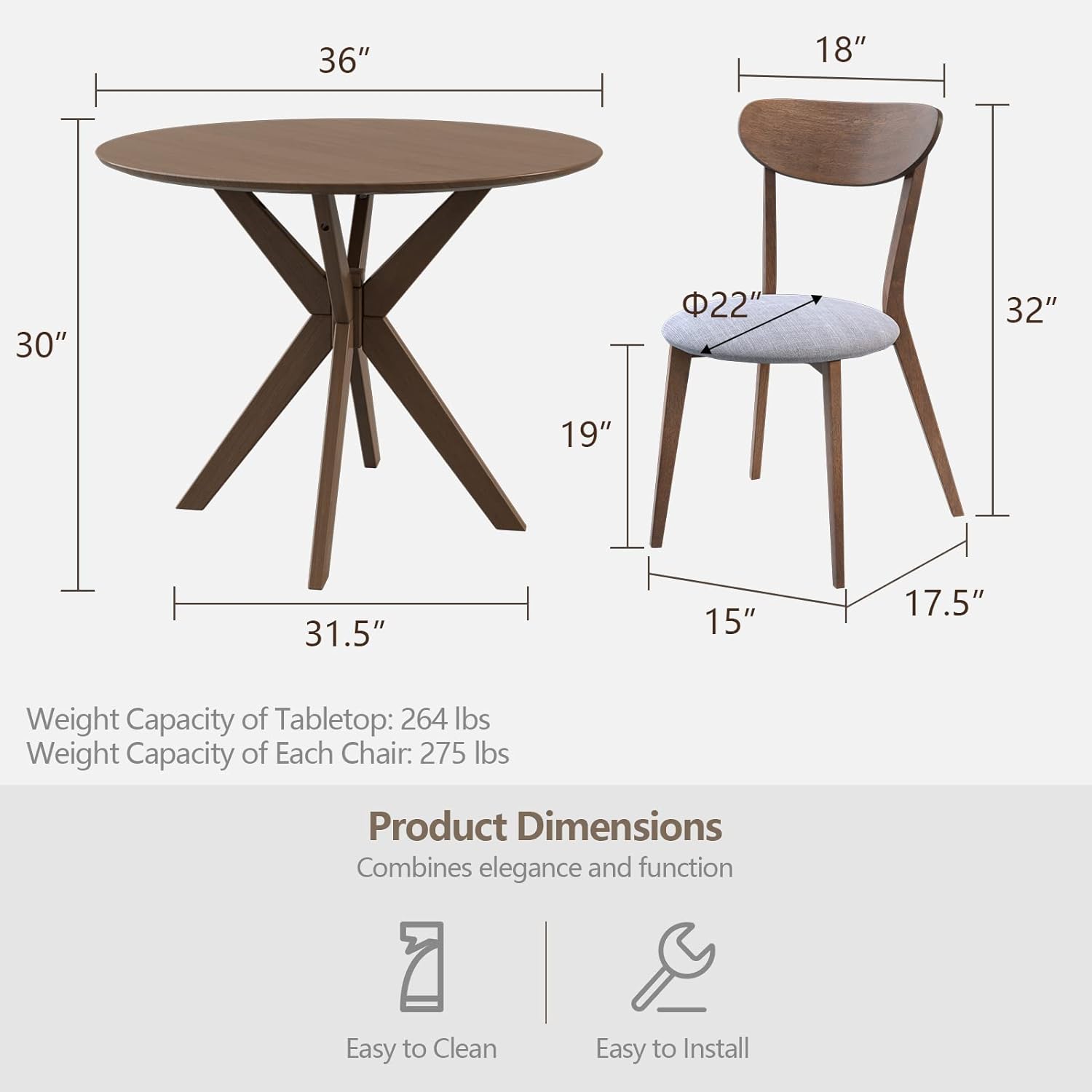 Juego de mesa y silla de comedor de 3 piezas, juego de mesa de cocina de