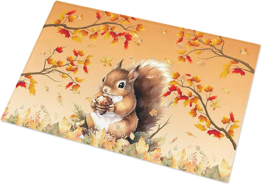 Shag Door Mats Bath Rugs Thanksgiving Squirrel Autumn Maple Leaf Orange...