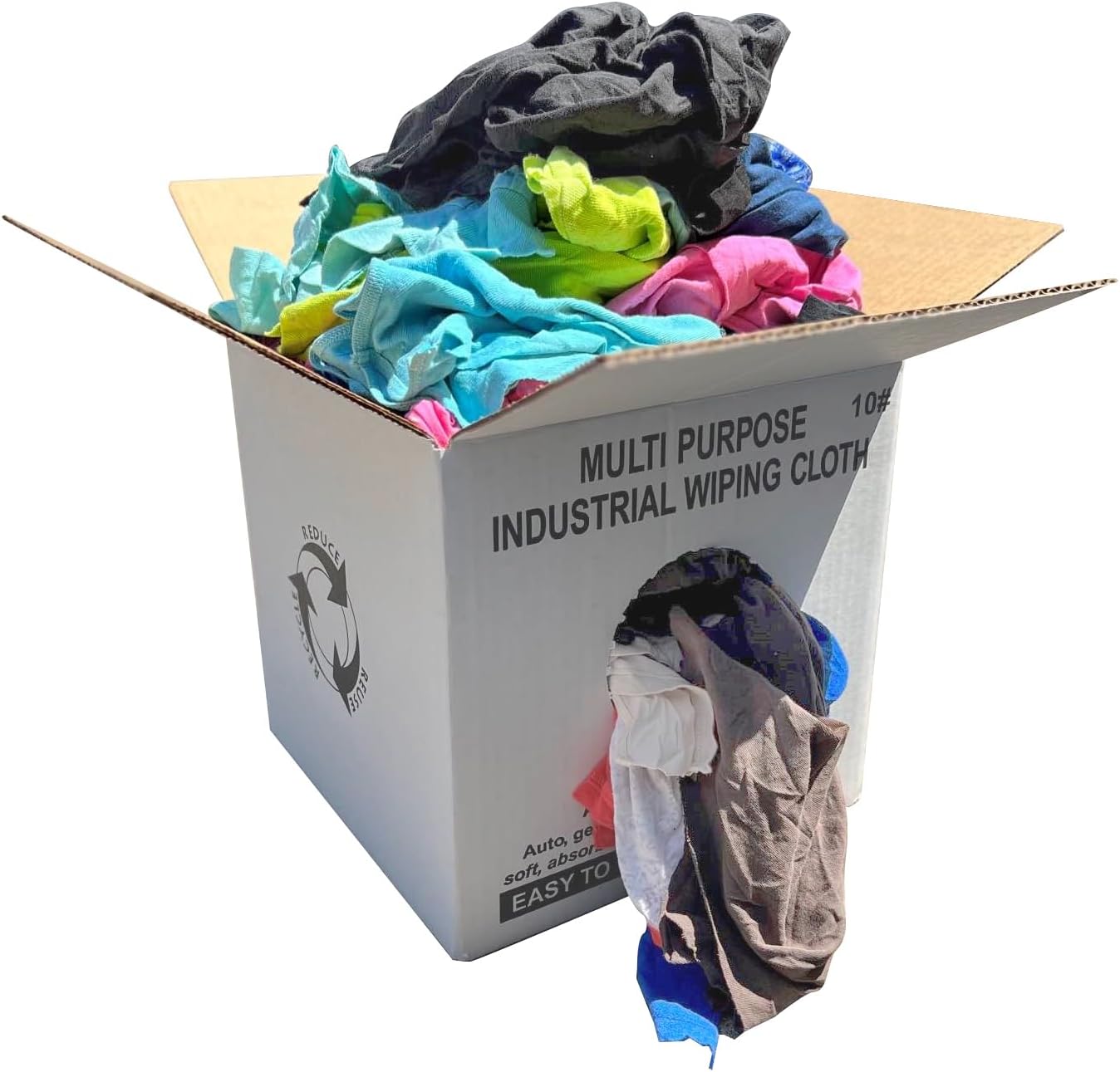 Camiseta de punto de color reciclado, trapos de limpieza en una caja, paños