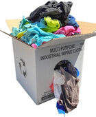 Camiseta de punto de color reciclado, trapos de limpieza en una caja, paños