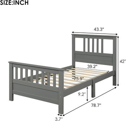 Cama de plataforma individual de madera de primera calidad con cabecero,