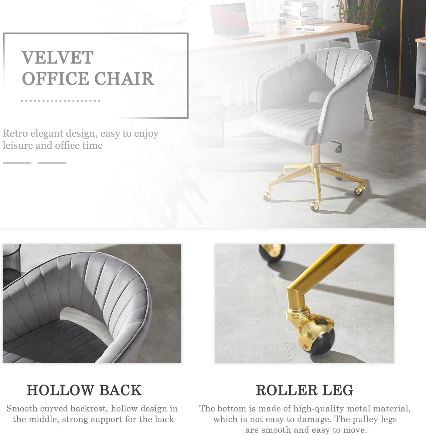Kiztir Silla de oficina en casa de terciopelo, moderna silla giratoria de...