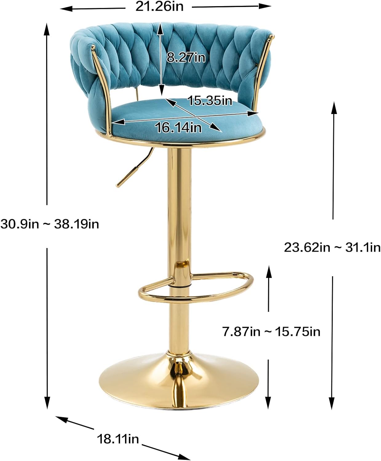 Taburetes de bar giratorios de terciopelo, taburetes de bar ajustables con...