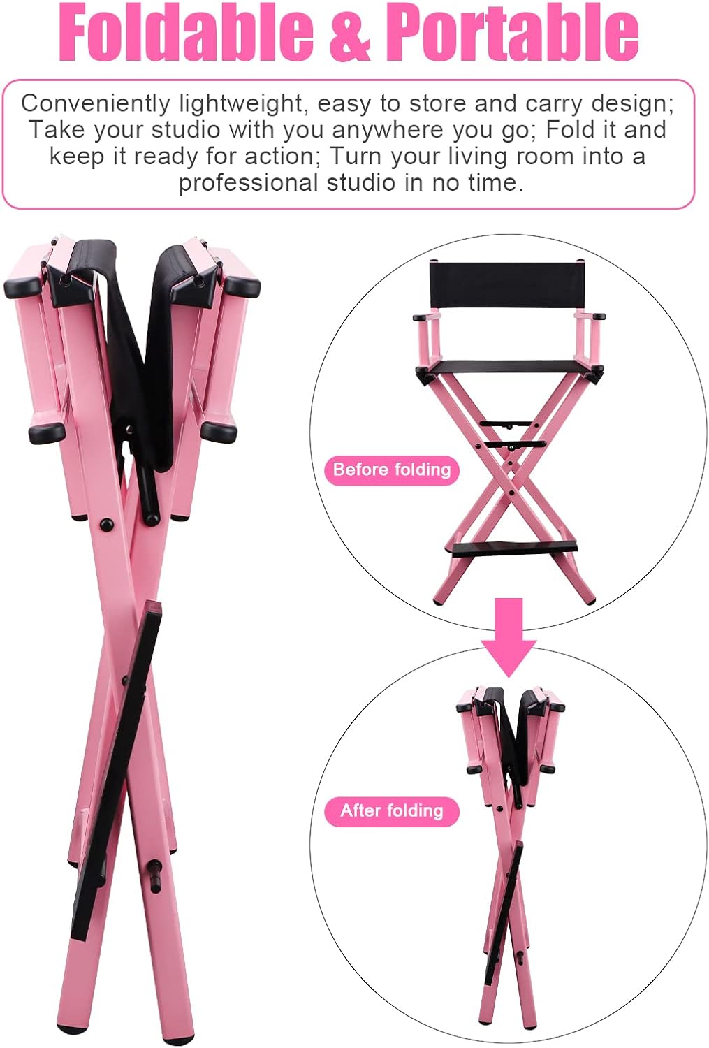 Lorvain Silla plegable de maquillaje para artista, silla de directores plegable...