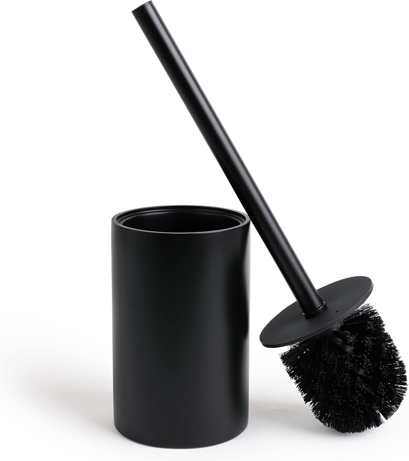 Cepillo de inodoro negro mate para baño con soporte, limpiador de baño con...