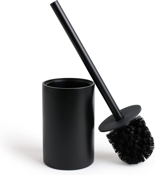 Cepillo de inodoro negro mate para baño con soporte, limpiador de baño con...