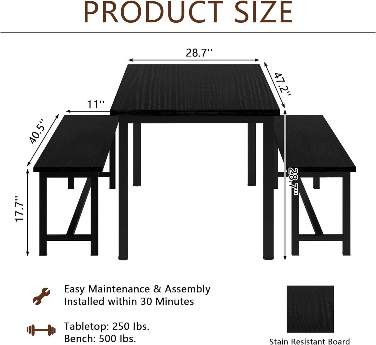 Juego de mesa de cocina con 2 bancos, juego de mesa de comedor para 4 personas,