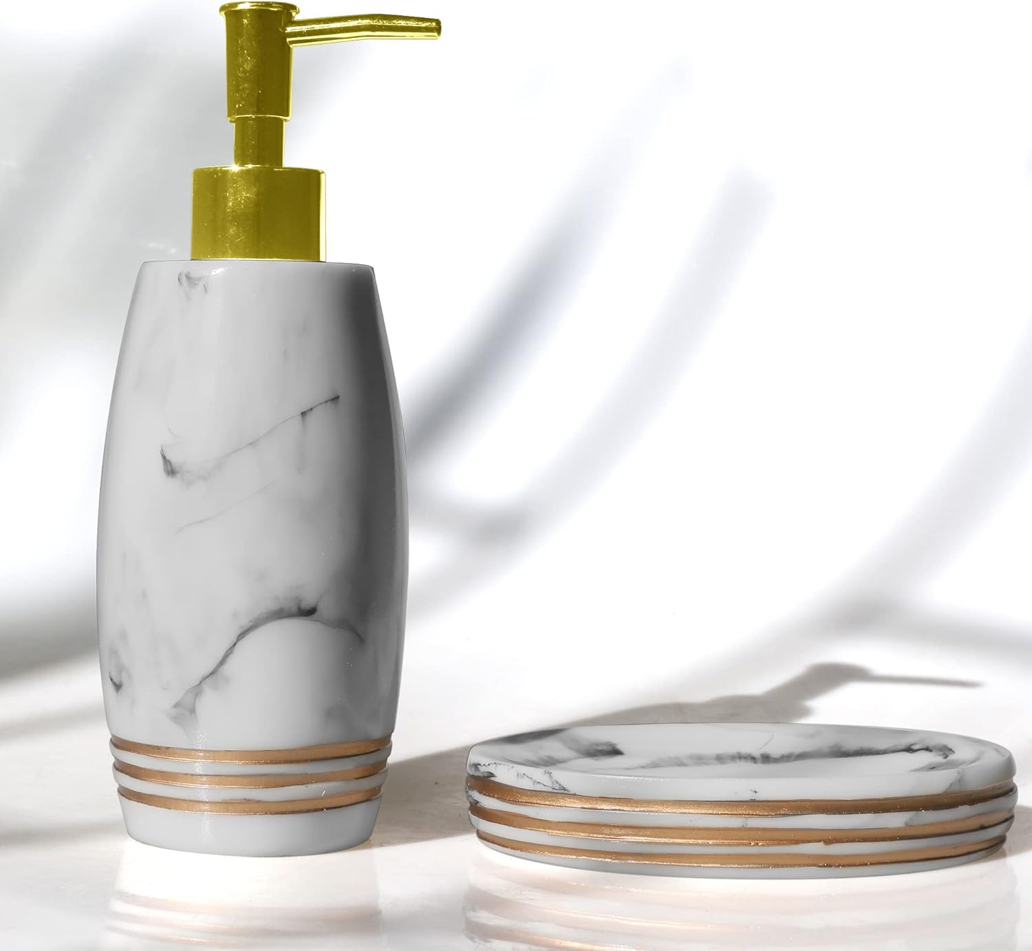 Juego de 4 accesorios de baño de resina que incluye vaso, jabonera, dispensador...
