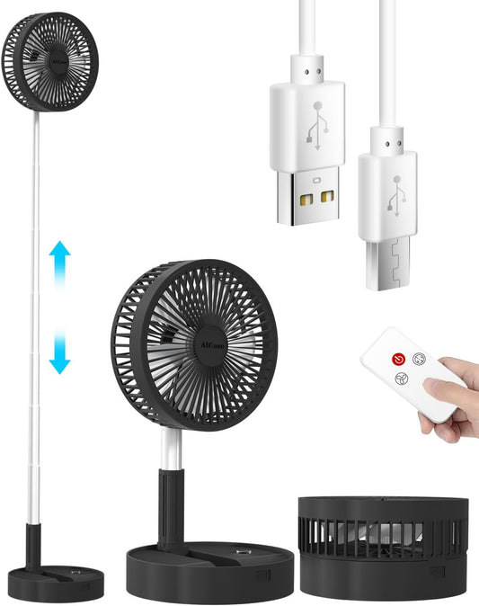 AICase Ventilador de pie, plegable, portátil, telescópicoUSB, con batería...