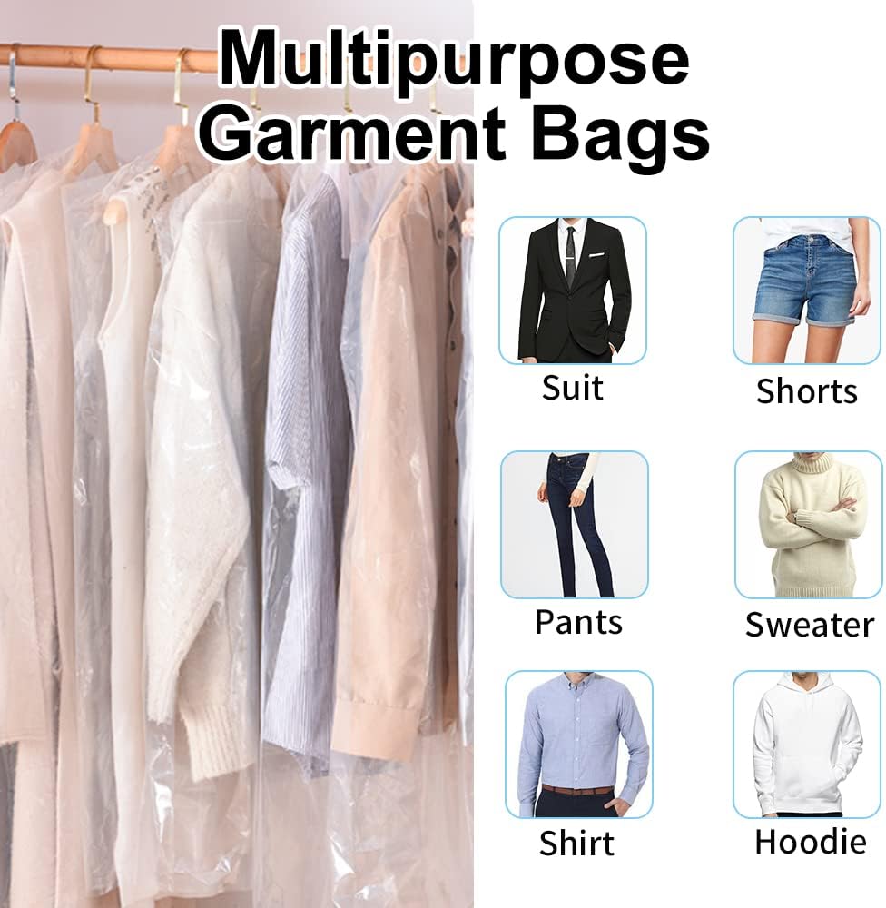 BEISHIDA 120 bolsas de plástico para ropa de 35.5 pulgadas, bolsas de limpieza...