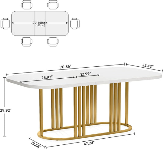 Mesa de comedor para 6, mesa de cocina moderna de 71 pulgadas, mesa de comedor