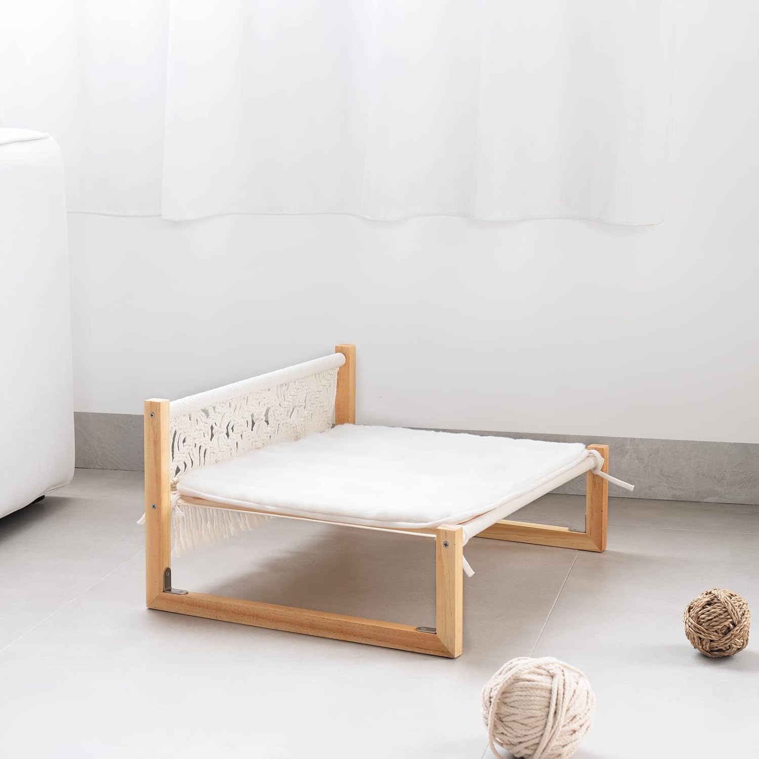 Mkono Hamaca bohemia para gatos con manta, cama elevada de macramé para...