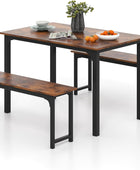 Juego de mesa de comedor con dos bancos, mesa rectangular de 3 piezas, marco de
