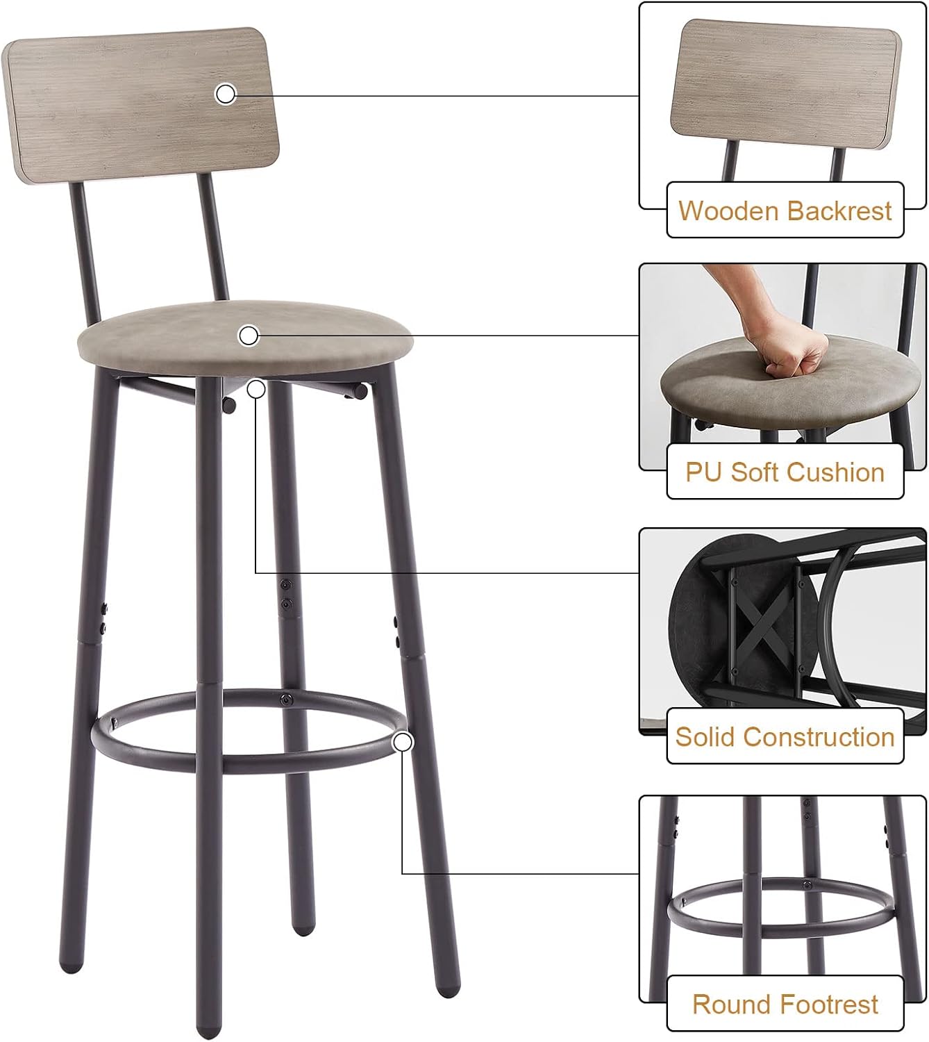 KIVENJAJA Juego de mesa y sillas de bar para 4, mesa rectangular de 5 piezas y...