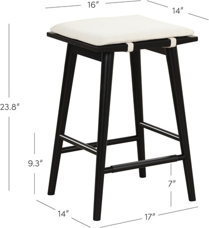 Barker Taburete de bar de madera maciza con cojín tapizado, taburete de isla