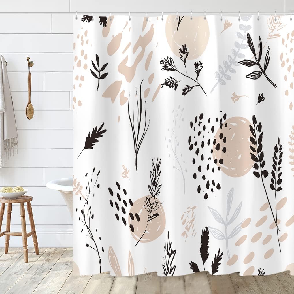 Tititex Juego de cortinas de ducha abstractas con diseño floral marrón botánico...