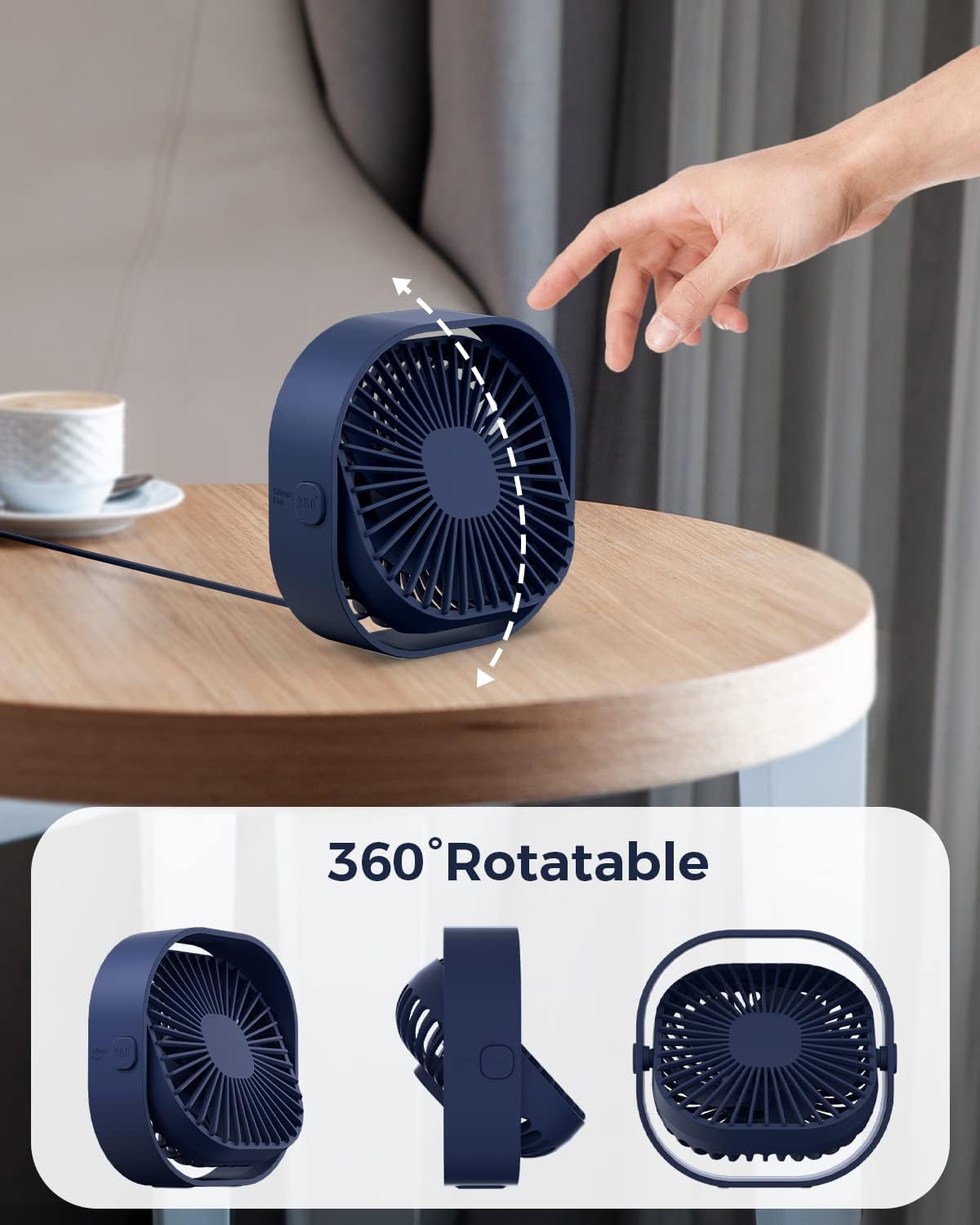 RJVW Pequeño ventilador de escritorio USB, ventilador de mesa portátil de 3...