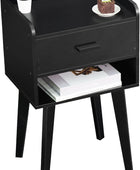 Lerliuo Mesita de noche negra, moderna mesita de noche con cajón, mesa auxiliar...