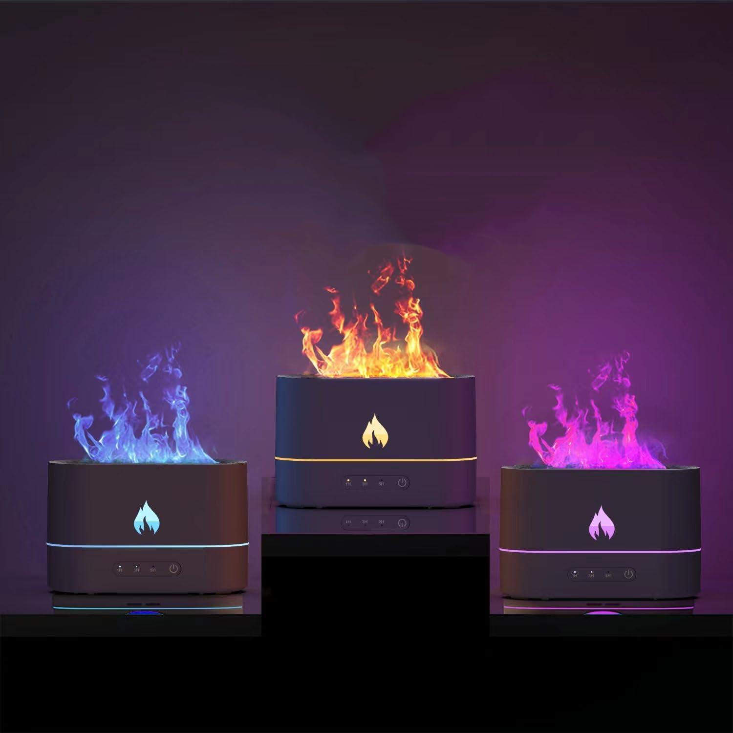Difusor de aroma de atmósfera de llama tres en uno, humidificador, luz nocturna