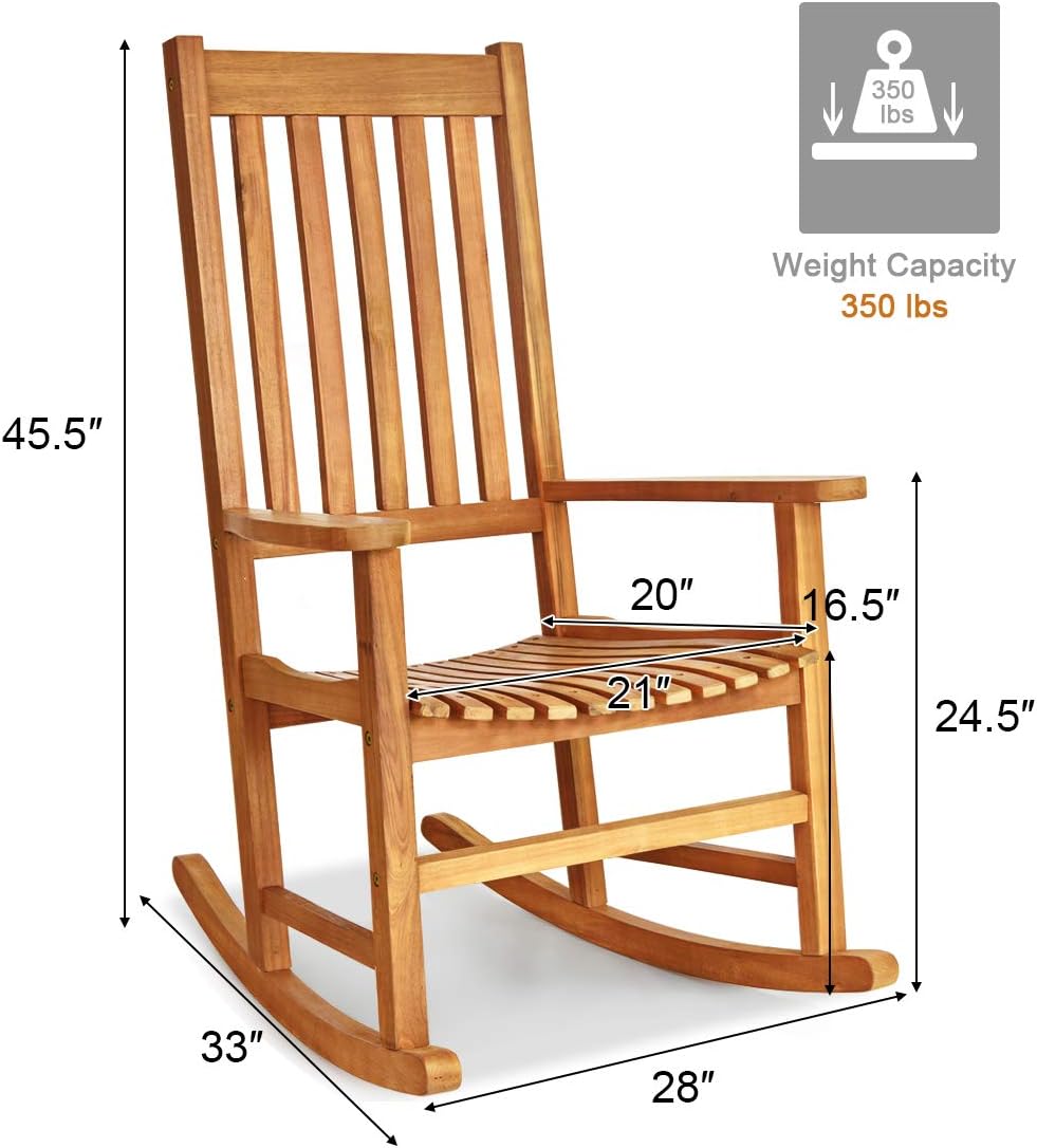 Tangkula Juego de mecedoras de madera de acacia, mecedora de madera con...