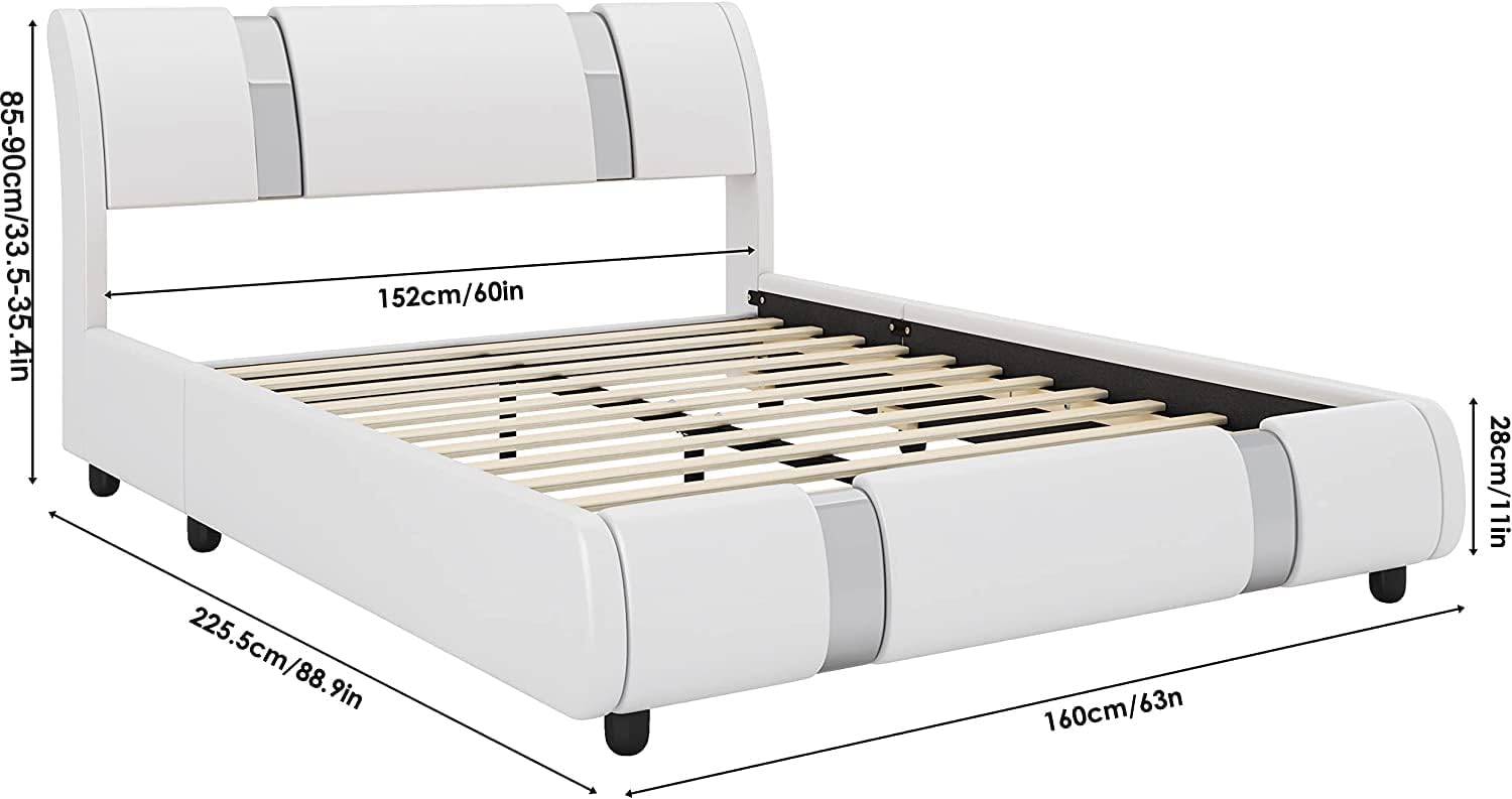 Moderno armazón de cama tapizado de piel sintética con espejo de decoración de...