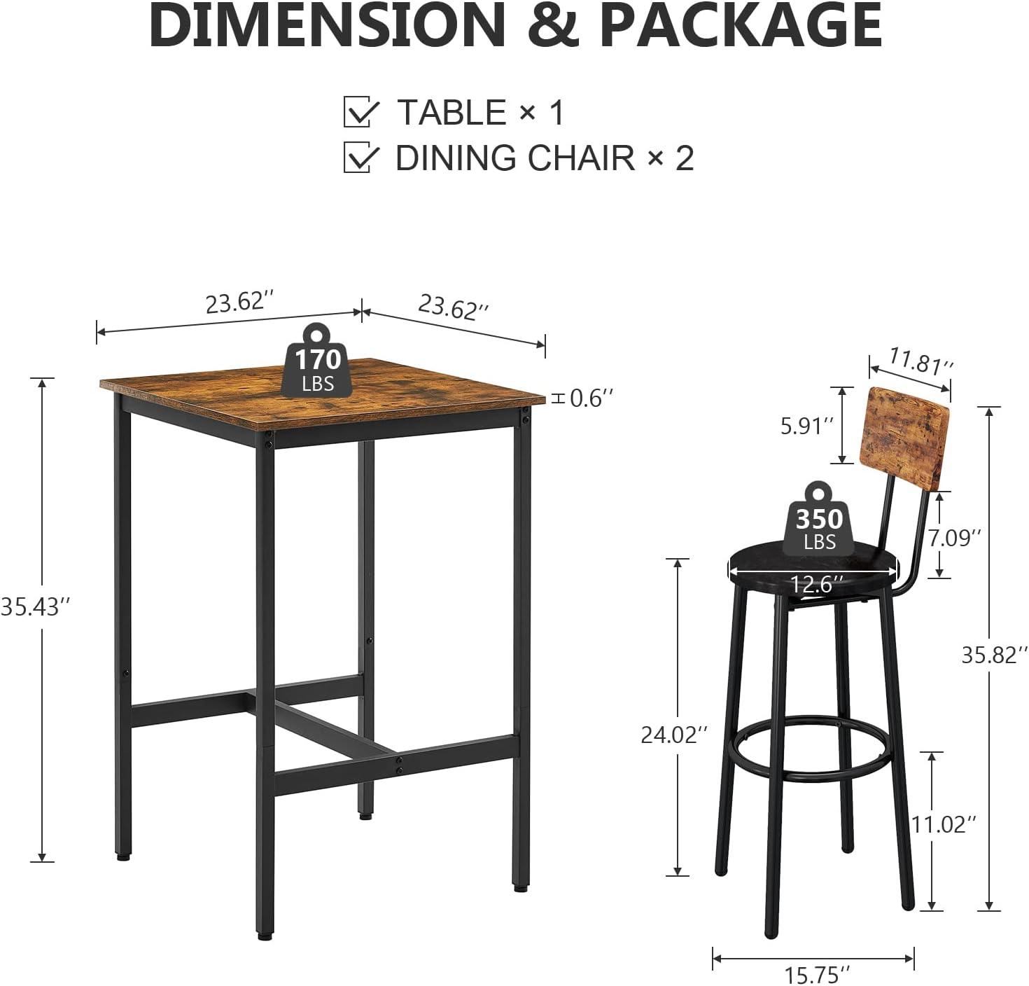 Juego de mesa y silla de bar industrial para 2 mesas y taburetes de altura de