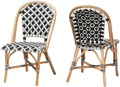 Baxton Studio Ambre Francés Blanco y Negro Tejido Natural Rattan Bistro Silla