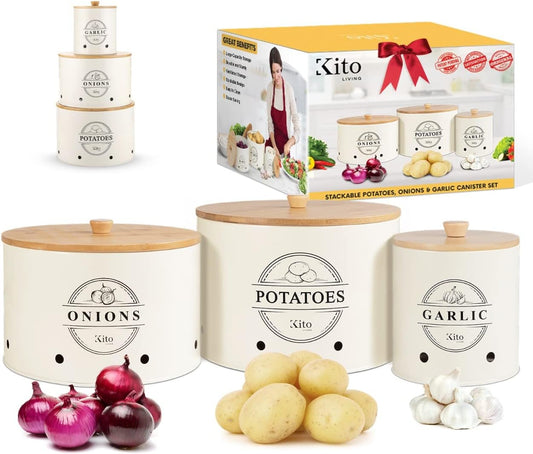 Juego de recipientes para encimera de cocina con tapas de bambú de madera,...
