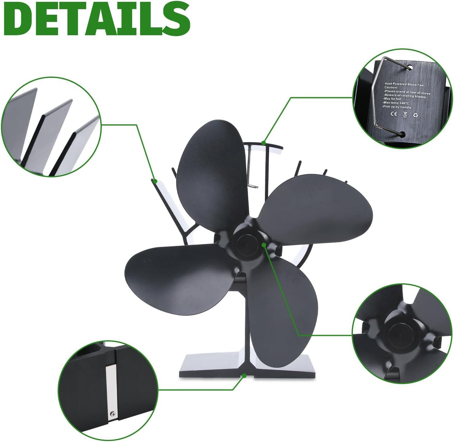 KIAASDSY Ventilador de 4 aspas, ventilador de estufa de leña, ventilador de