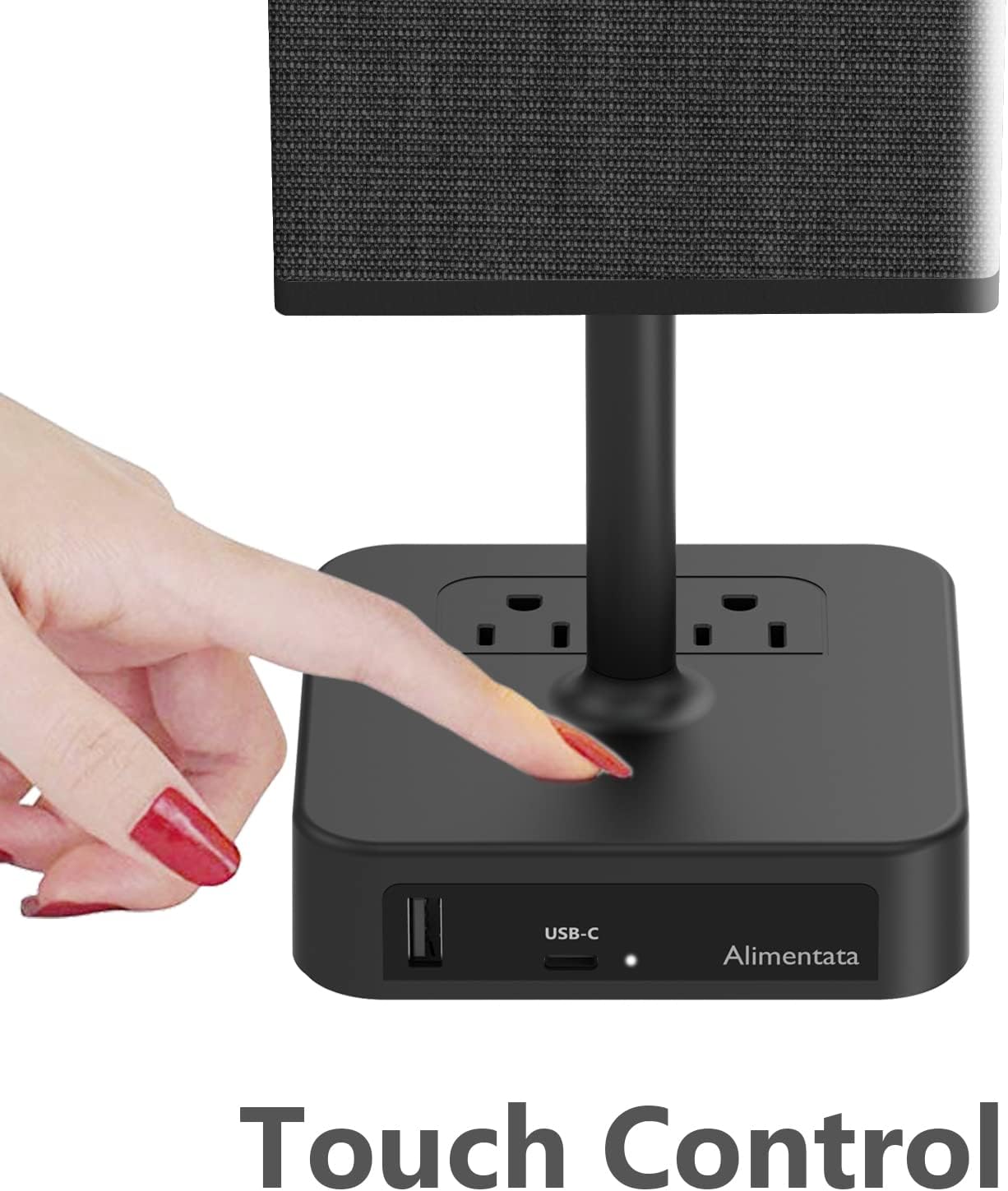 Lámpara de Mesa de Noche con Control Táctil y Puertos de Carga USB C+a