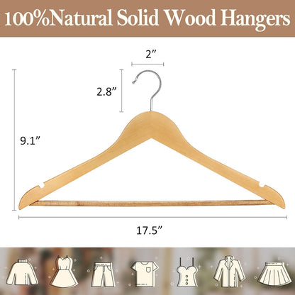 Perchas de madera para trajes, paquete de 20 perchas de madera antideslizantes