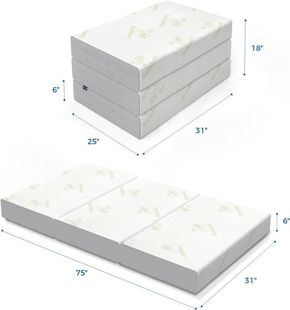 Inofia Colchón plegable, colchón triple de espuma viscoelástica de 6 pulgadas...