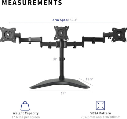 Soporte para monitor triple totalmente ajustable para 3 pantallas LCD de hasta
