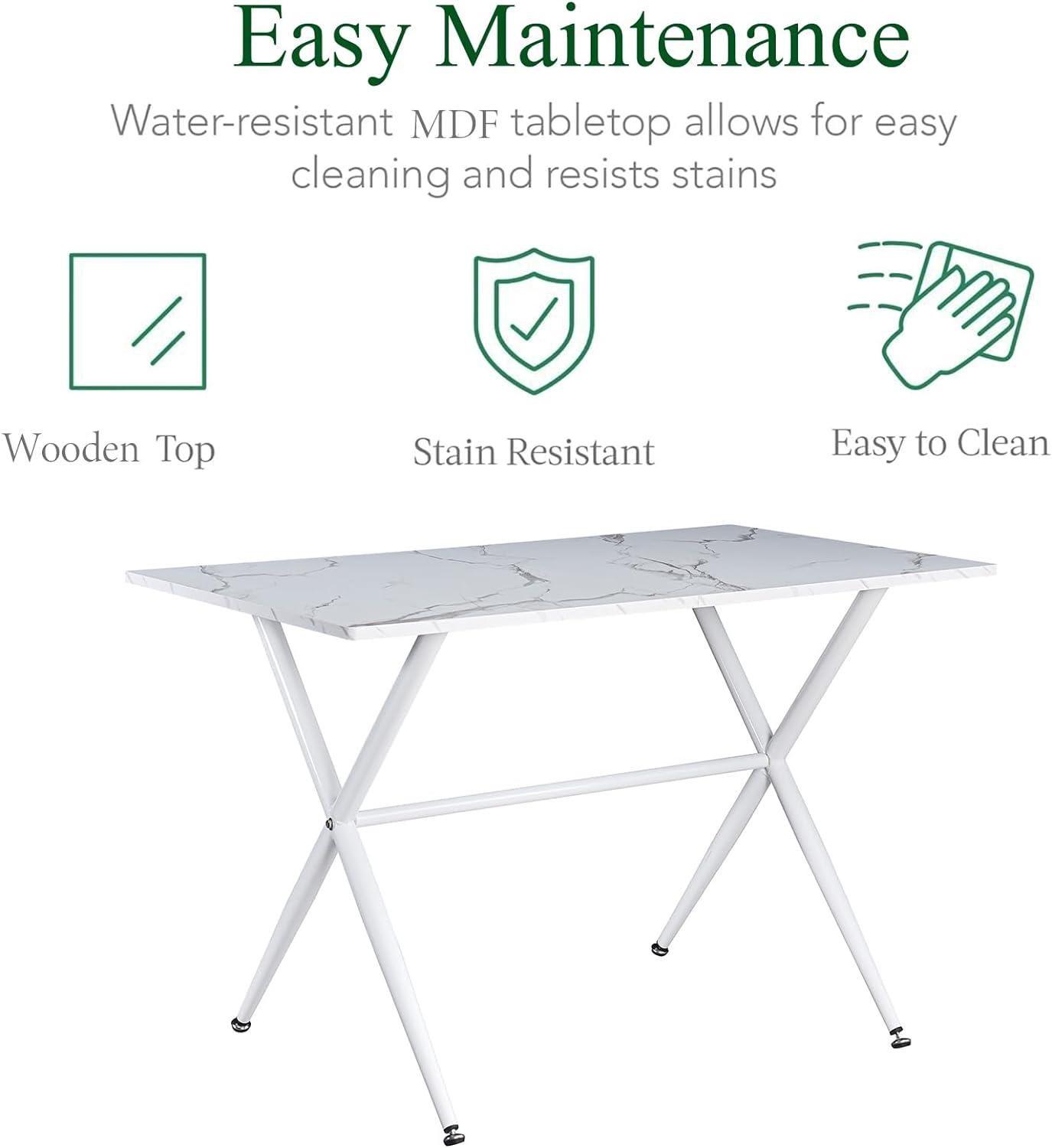 Juego de mesa de comedor para 4 mesas de cocina de mármol con 2 bancos de