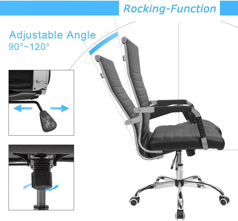 Furmax silla de escritorio de oficina acanalada con respaldo medio de piel...