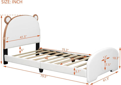 Bonita cama tapizada de tamaño individual con cabecero y estribo en forma de