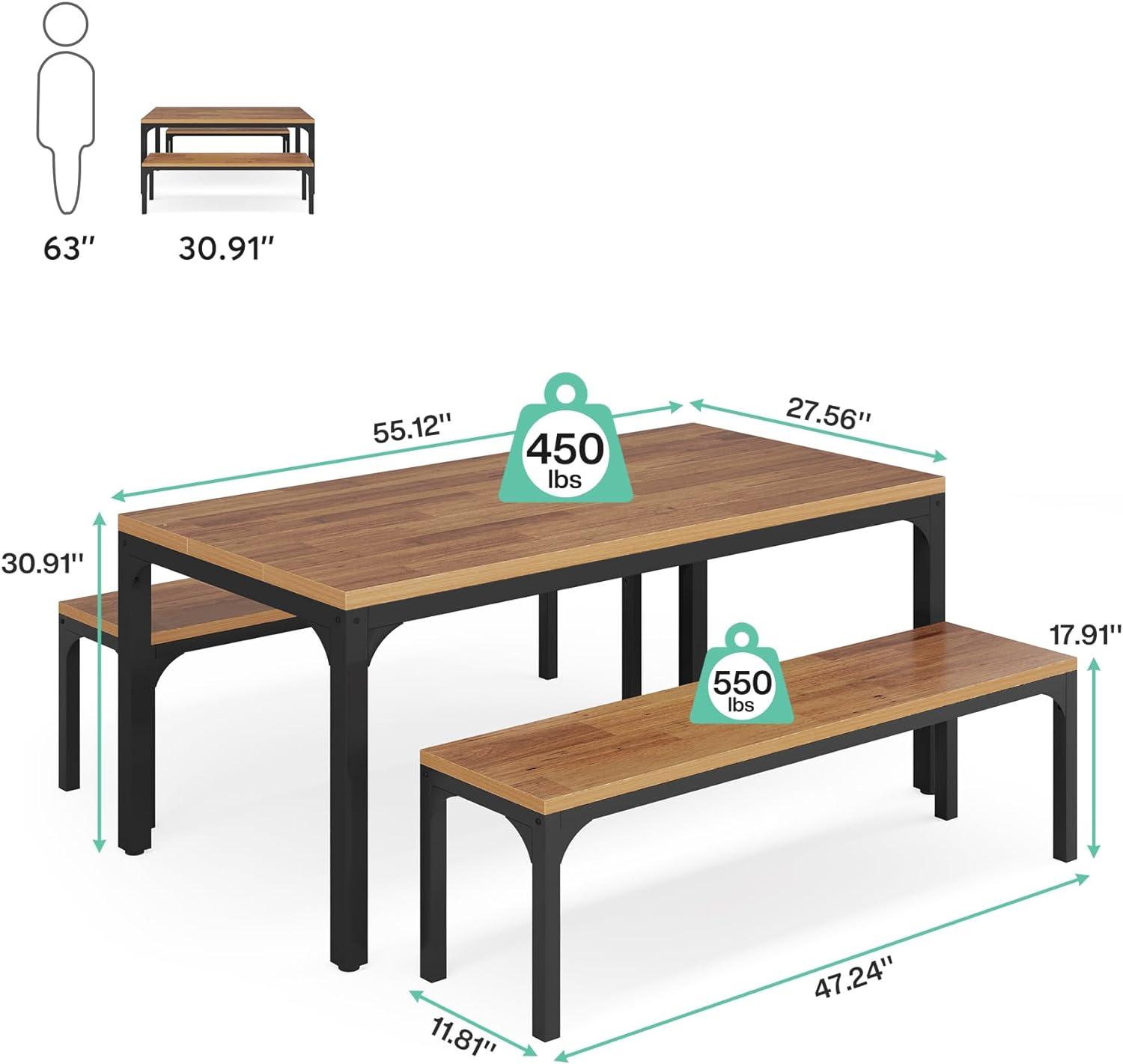 Juego de mesa de comedor de 55 pulgadas, moderna mesa de comedor de 3 piezas